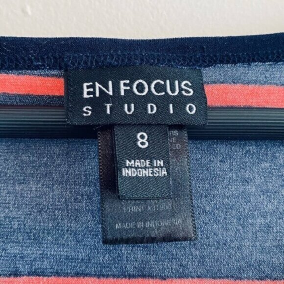 En Focus Studio Sheath Career Dress Womens 8 Blue Red Striped Tie Belt Office - Picture 3 of 8